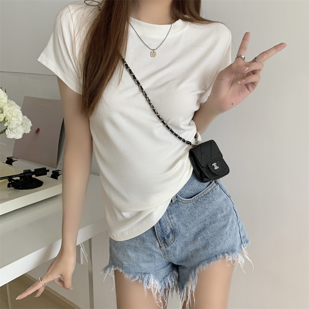 Real photo 40 pure cotton 210g 92 cotton/8 spandex T-shirt for women short sleeves pure color