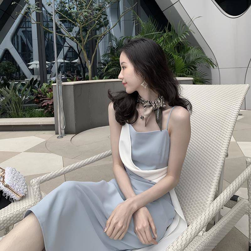 Beautiful summer small mid-length skirt high-end versatile dress for women French college style slim waist-hugging skirt trendy