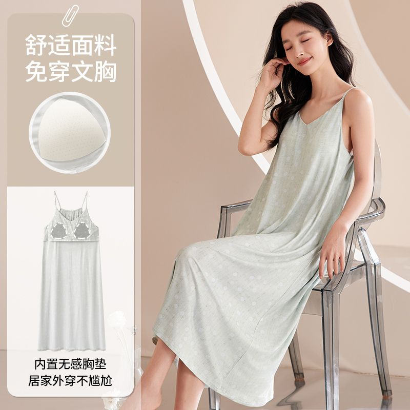 Summer ice threaded chest pad sexy suspender nightgown women's home clothes body dress