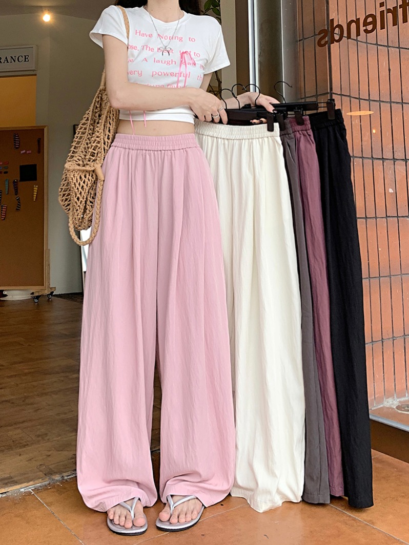 Real photo lazy style casual pants women's clothing 2025 summer solid color pants wide-leg pants loose drape floor pants trousers