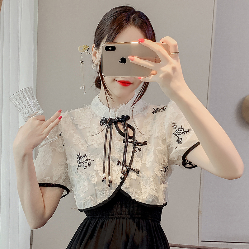 New Chinese embroidered plaid top dress for women 2025 new summer gentle two-piece set