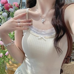 Suit strap breast pad for women's summer outer vest 2025 new lace inner slim fit versatile fake two-piece top