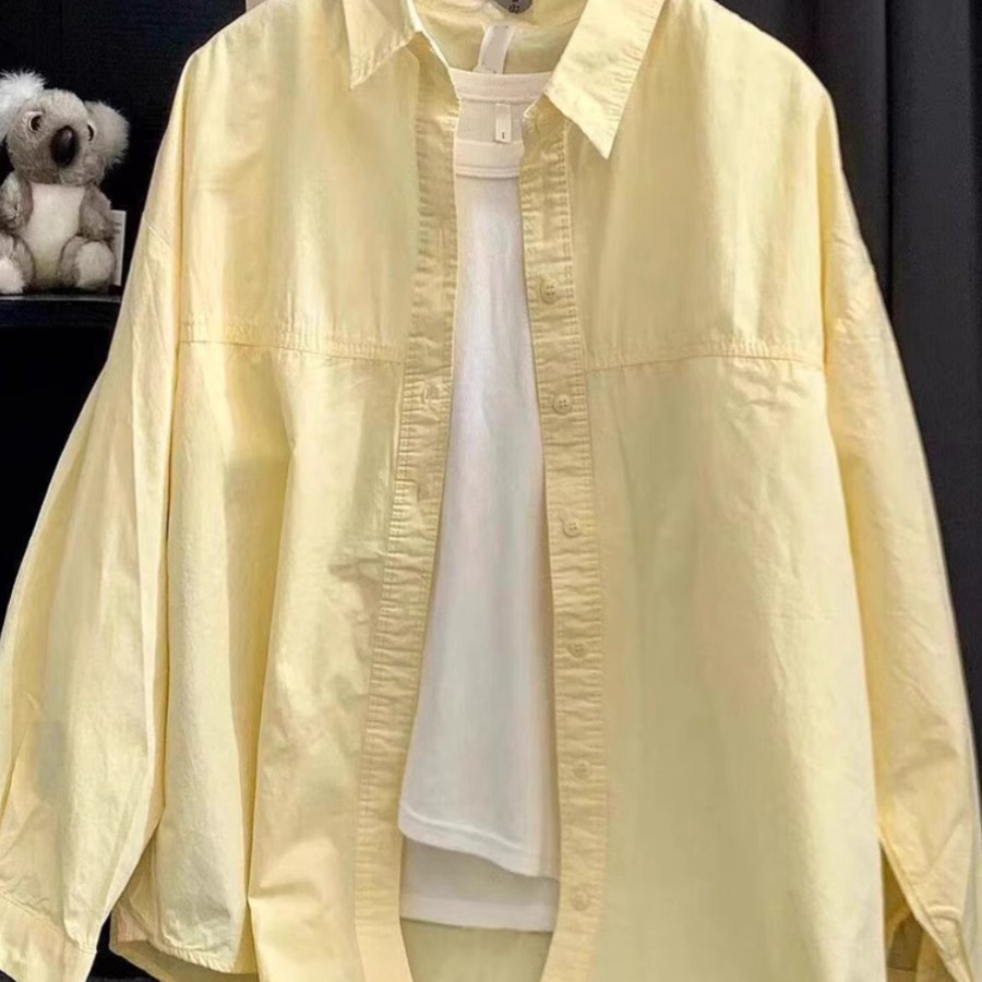 Light luxury high-end green cotton shirt for women in autumn and winter style, layered loose casual and versatile shirt for outer cardigan