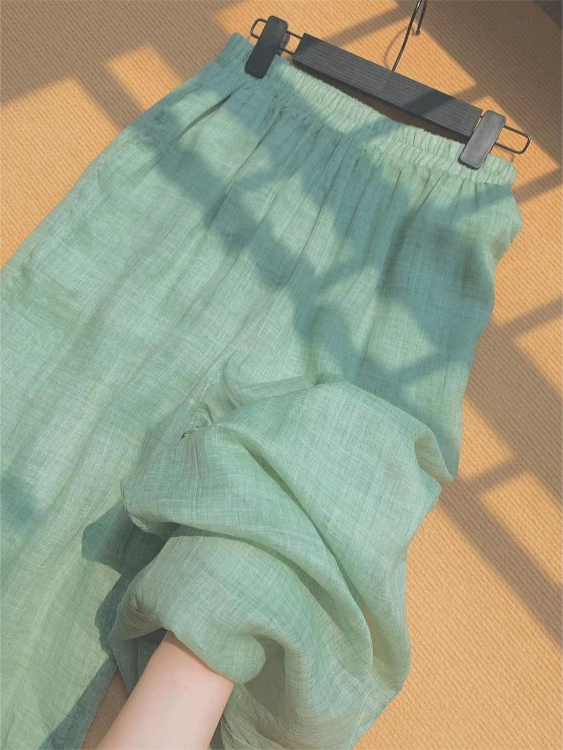 New Tencel Ramie Wide Leg Pants Cotton Linen Breathable Casual Long Pants High Waisted Drape Summer Thin Lightweight Cool Pants