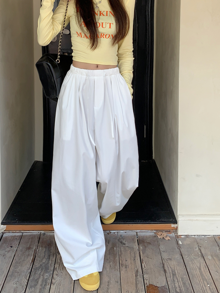 Real photo lazy casual pants for women in spring solid color elastic waist pants for slimming wide-leg pants loose draped floor pants