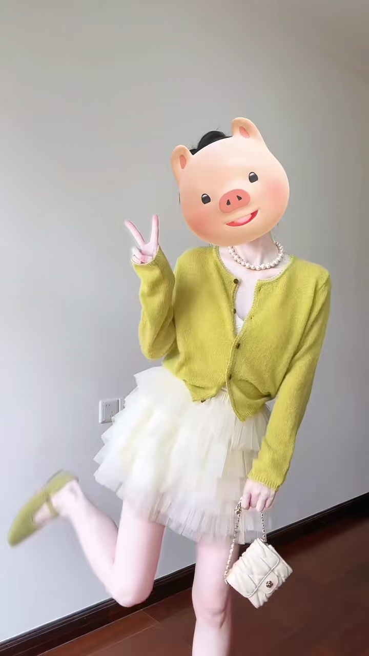 Dopamine thin mustard yellow knitted cardigan for women in spring and summer thin sunscreen blouse with cake puffy skirt