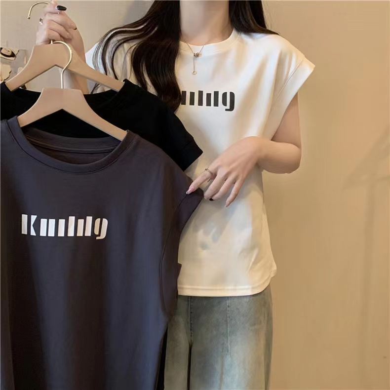 Real photo of pure cotton sleeveless loose slim Korean style top for women