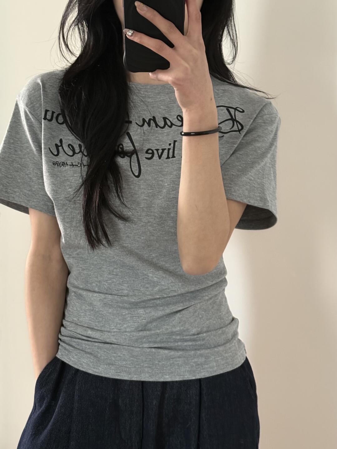 High-quality pure cotton 210g 40 pieces Odal with elastic front printed slim short-sleeved T-shirt for women