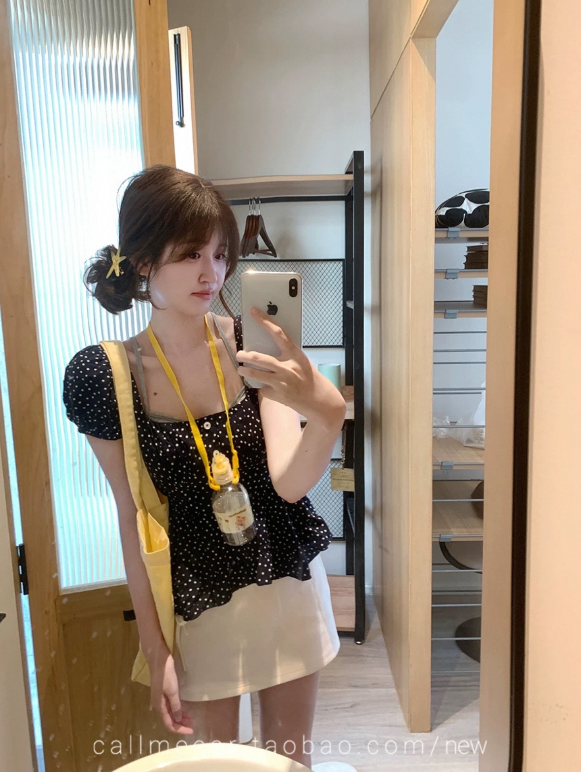 CallmeEar//Korean comics, Oni design, dew polka dot square collar top for women, spring design, backless