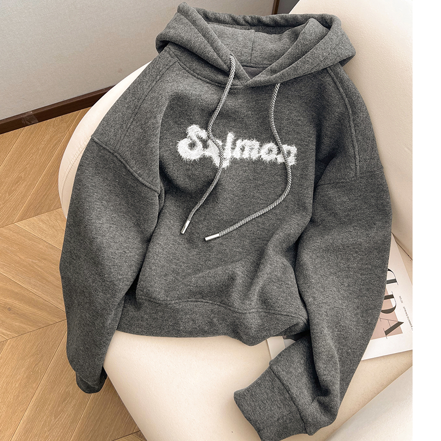 Huamian composite super soft 430g CVC Ronaldo ~ American retro hooded pullover plus velvet thickened loose casual clothes