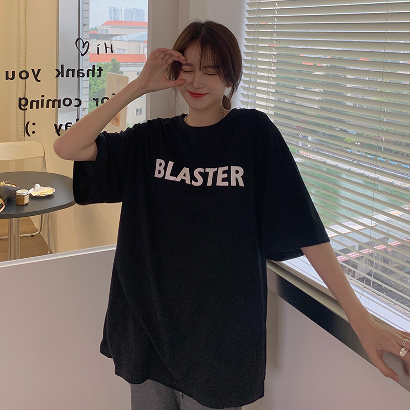 Real shot of pure cotton 200g simple letters T-shirt for women short-sleeved trendy design niche 2025 summer ins Korean top