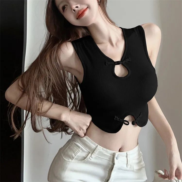 New Chinese top suspender vest for women in summer hot girl pure desire style hollow short sexy inner wear revealing waist...