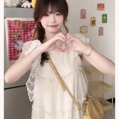 French gentle little flying sleeves style small flying sleeves dress temperament new style student summer sweet loose slim long skirt