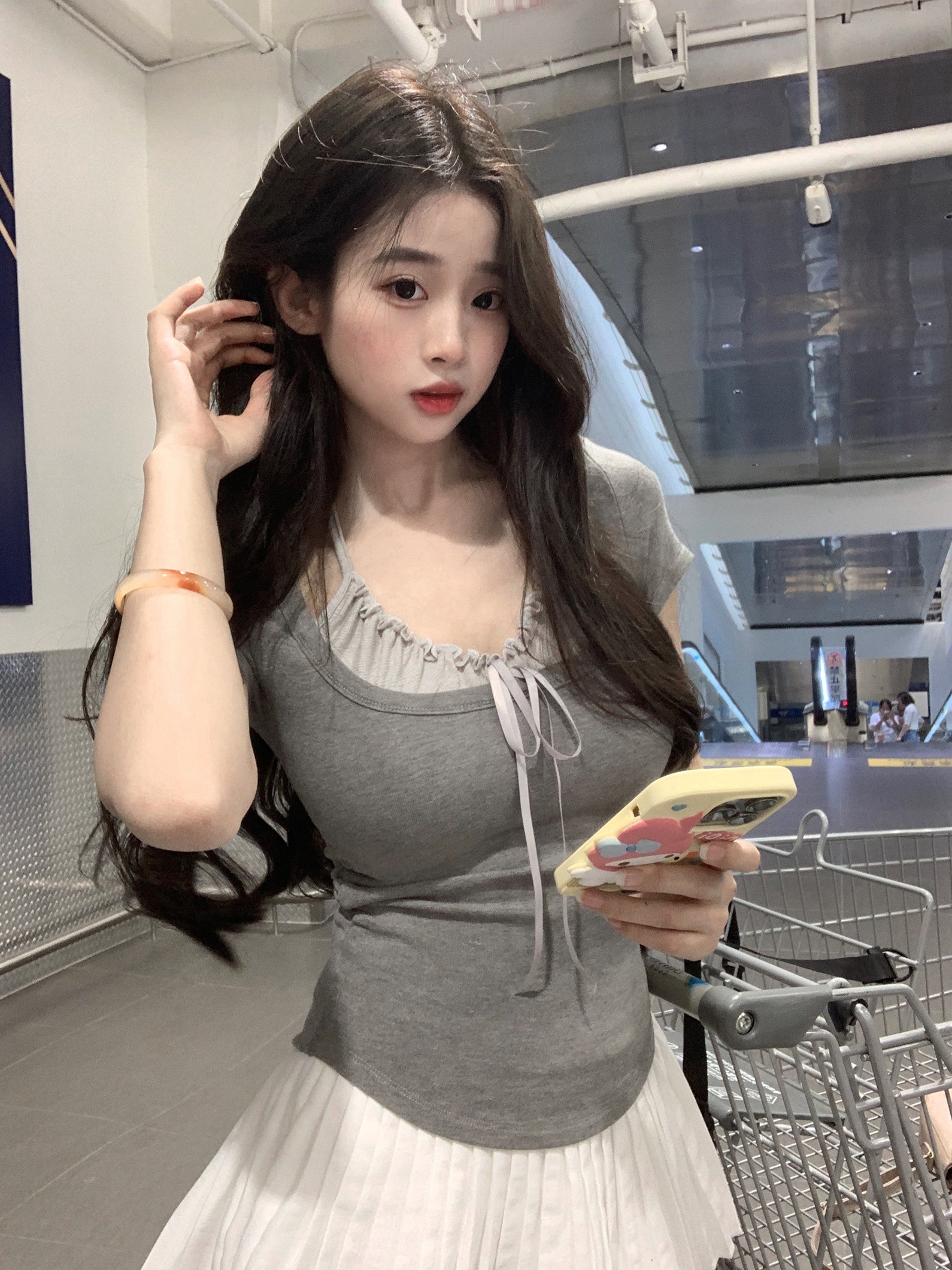Real shot of 260g threaded air layer short-sleeved T-shirt summer slim neck two-piece front shoulder Korean women's clothing