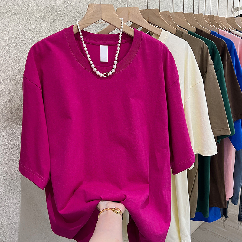 230g heavy pure cotton short-sleeved women's new summer loose casual half-sleeved top