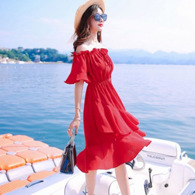 Spring and summer French versatile high-end mid-length skirt small high-end dress women's holiday sunset fairy skirt