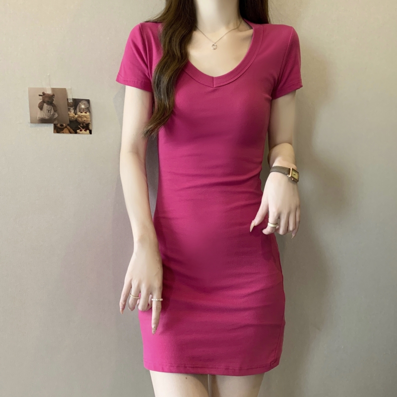 Real shot 40 pure cotton 210g 92 cotton/8 spandex dress for women's hip skirt