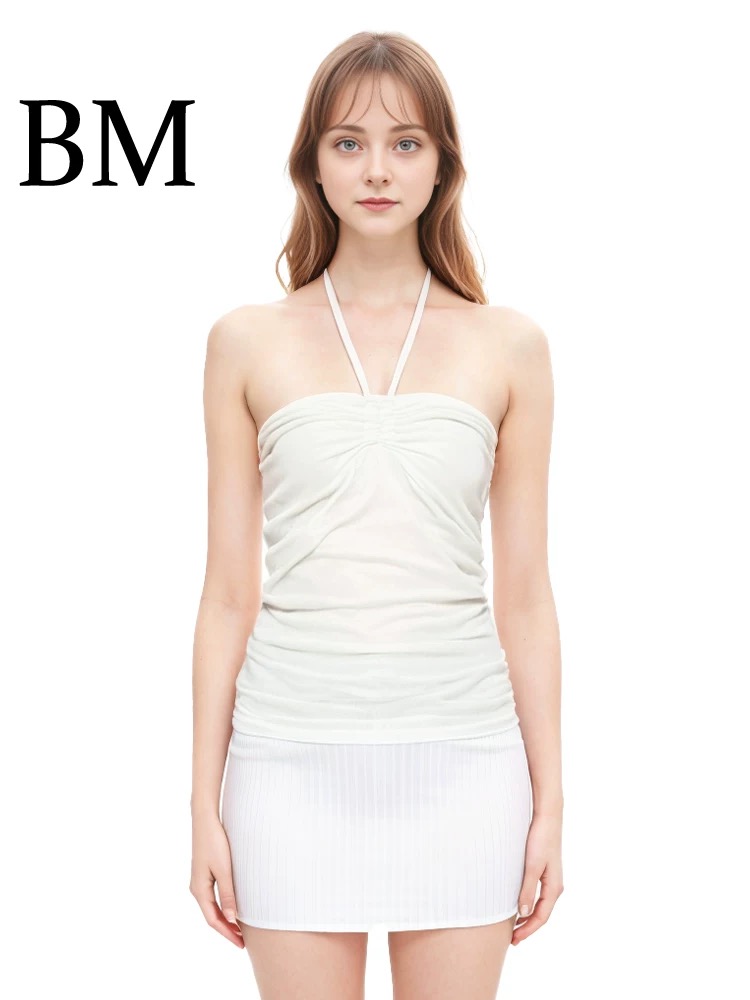 BM Mall BRANDY2025 new American pure cotton two-wearing halter neck strap beautiful back strap suspender summer trend