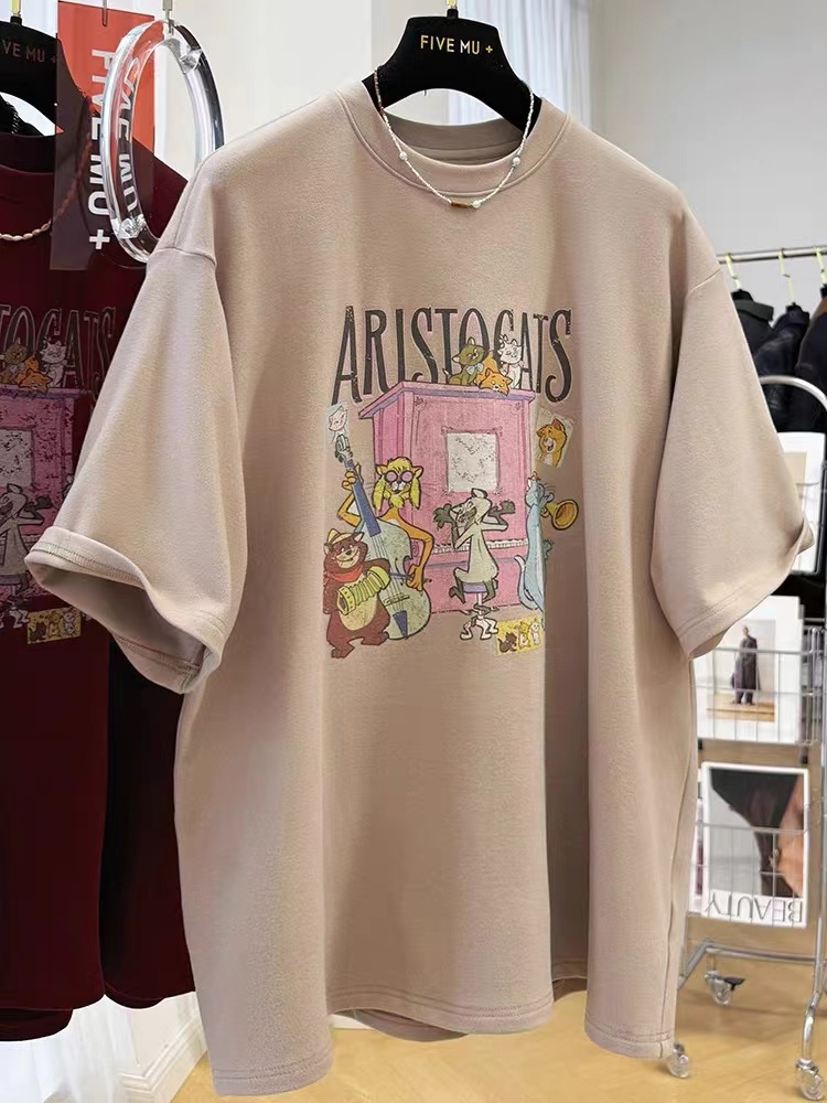 Pure cotton short-sleeved T-shirt for women cartoon printed half-sleeved bottom shirt with loose casual and super nice top