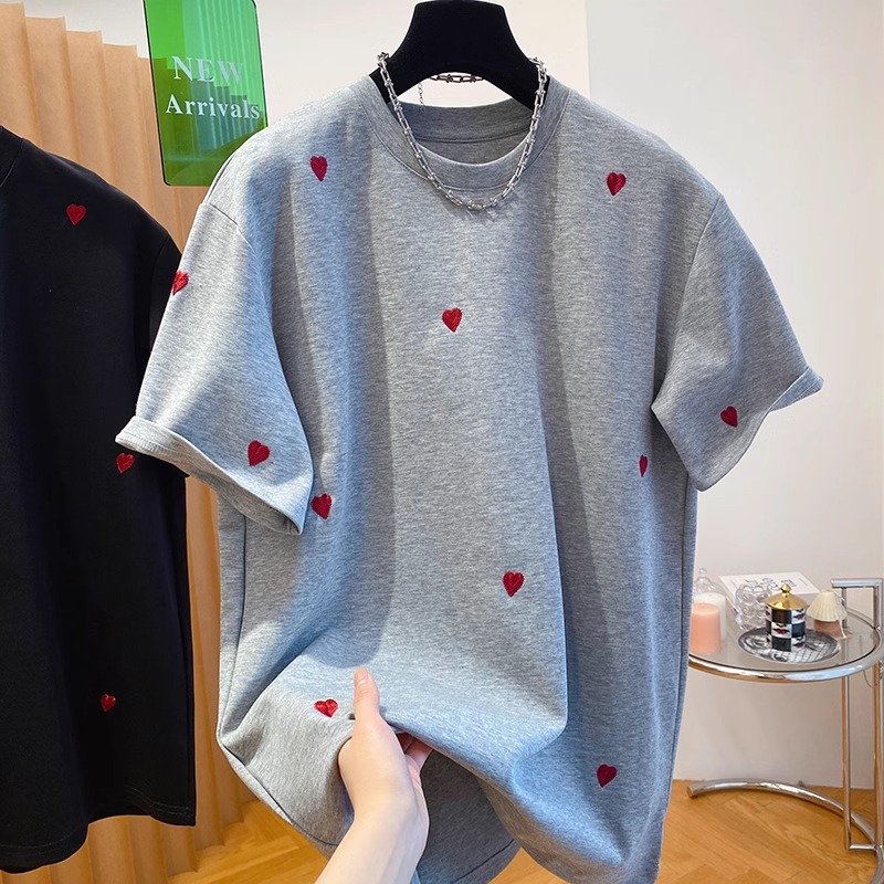 Korean Foreign Trade Love T-shirt Women's Short Sleeve 2025 Summer New Loose Inner Fashion Base Shirt Top