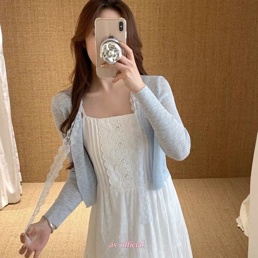 Lace v-neck bamboo joint hemp knitted sun protection cardigan for women 25 summer new thin small vest outer blouse top