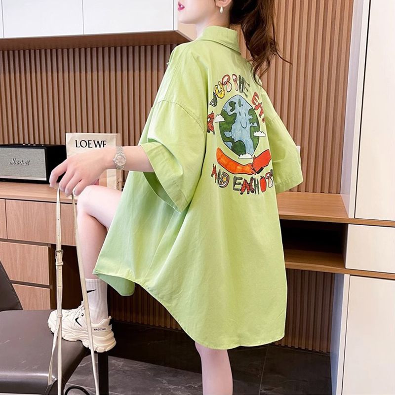 Imitation Tennis 100 Cotton 2025 Summer Short Sleeve Shirt Loose Mid-Length Shirt Jacket Women