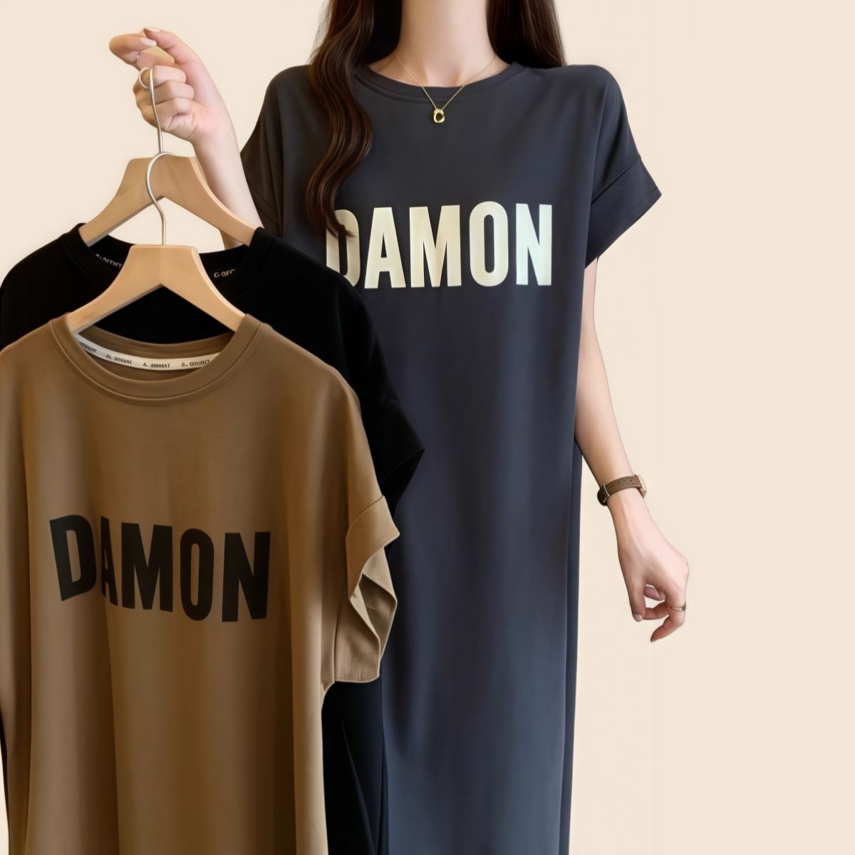 First summer printed dress mid-length over-knee large size loose short-sleeved T-shirt skirt versatile temperament long skirt