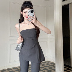 實拍春夏西裝高級感時尚新品辣妹風女士抹胸套