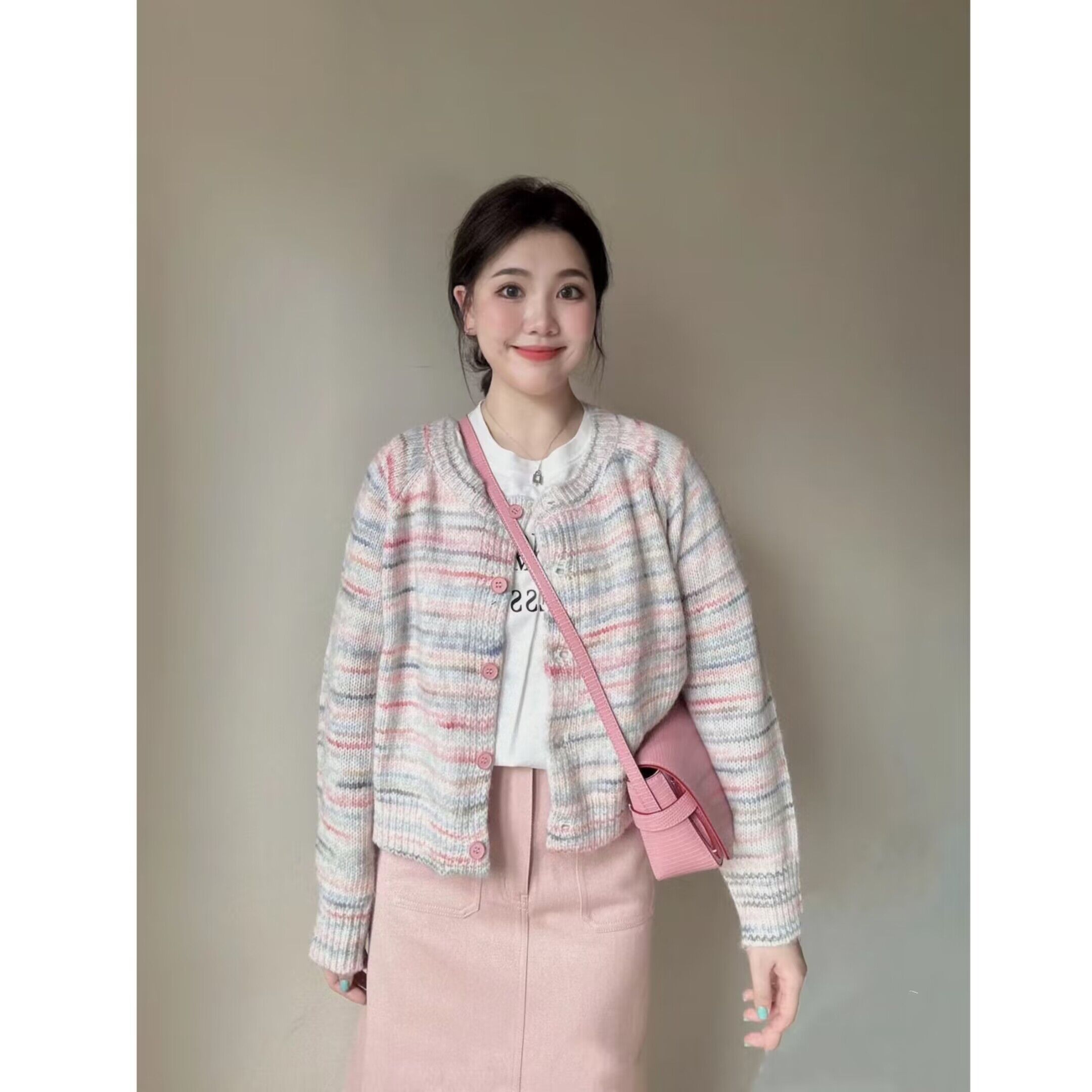 Colorful sweater cardigan jacket for women autumn and winter retro loose lazy style soft soft gentle knitted round neck top