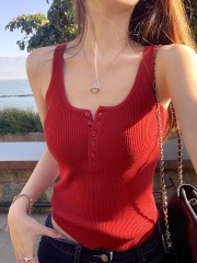 Red suspender vest for women 2025 new inner wear design niche outside knitted base top
