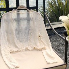 Bingbing is here | Chunri Xiaoji versatile slim short sweater simple lace splicing sunscreen cardigan