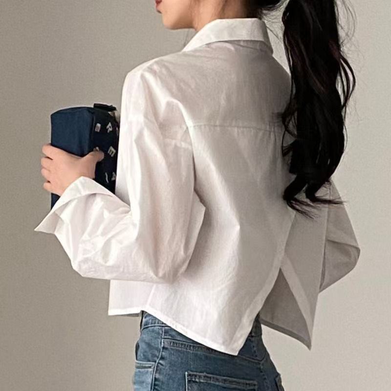 韓系chic甜辣設計感小眾後開叉設計感短款襯衣