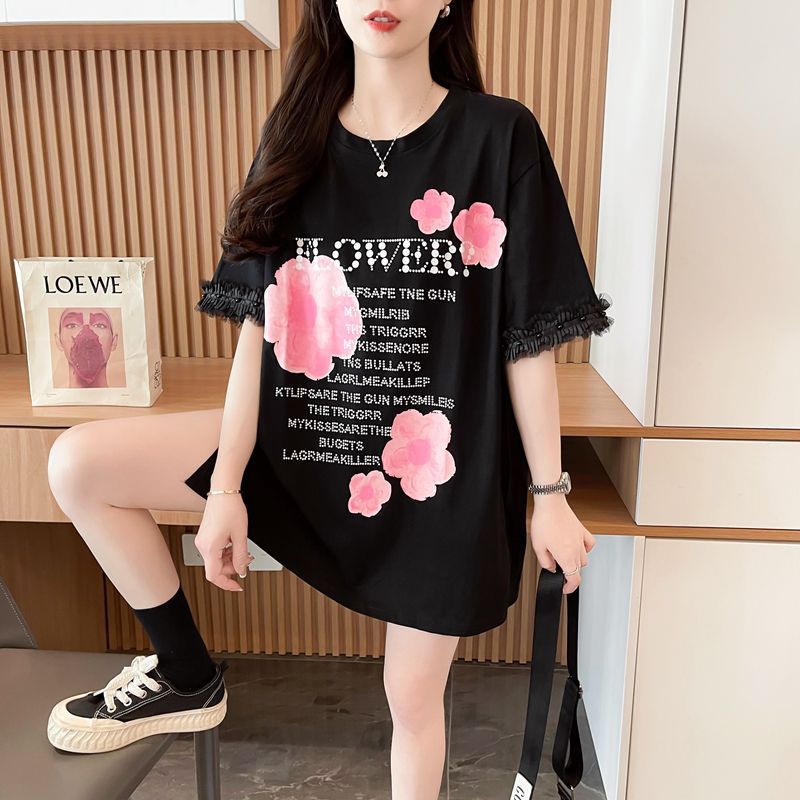 Real shot first release 200g 100 cotton pure cotton short-sleeved T-shirt for women's large-size women's design top
