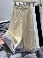 Korean design-striped rolled wide-leg pants for women's new style of retro loose straight nine-point casual trousers