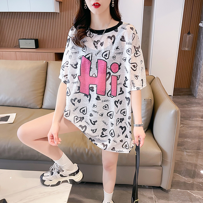 First real shot of Nano-Smart Printed T-shirt Summer Printed Large Size Loose All-Match Top for Women