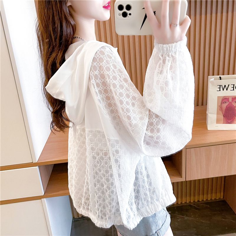 Original quality medium-length loose spliced ​​casual zipper cardigan new summer sun protection jacket for women