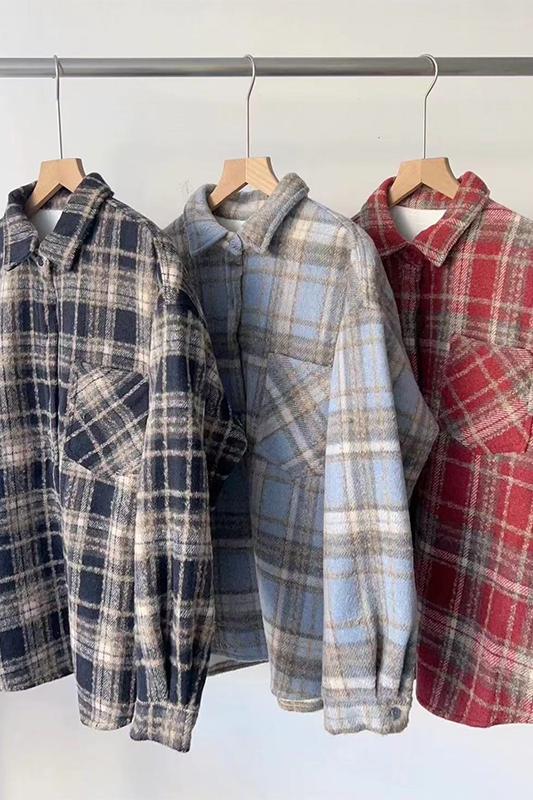 Long-sleeved retro lazy casual small fragrance style shirt jacket for women spring and autumn design loose polo collar shirt