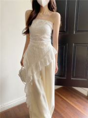 Real photo of women's lace mid-length vest suspender hook flower hollow irregular top