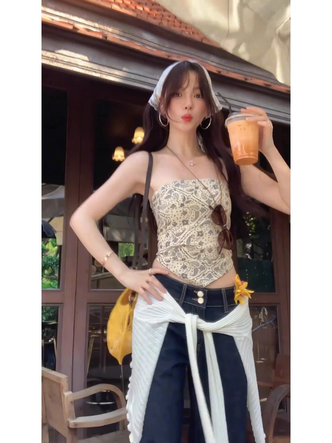 2025 retro patterned bow strapless vest female spring hot girl sexy outfit sleeveless top