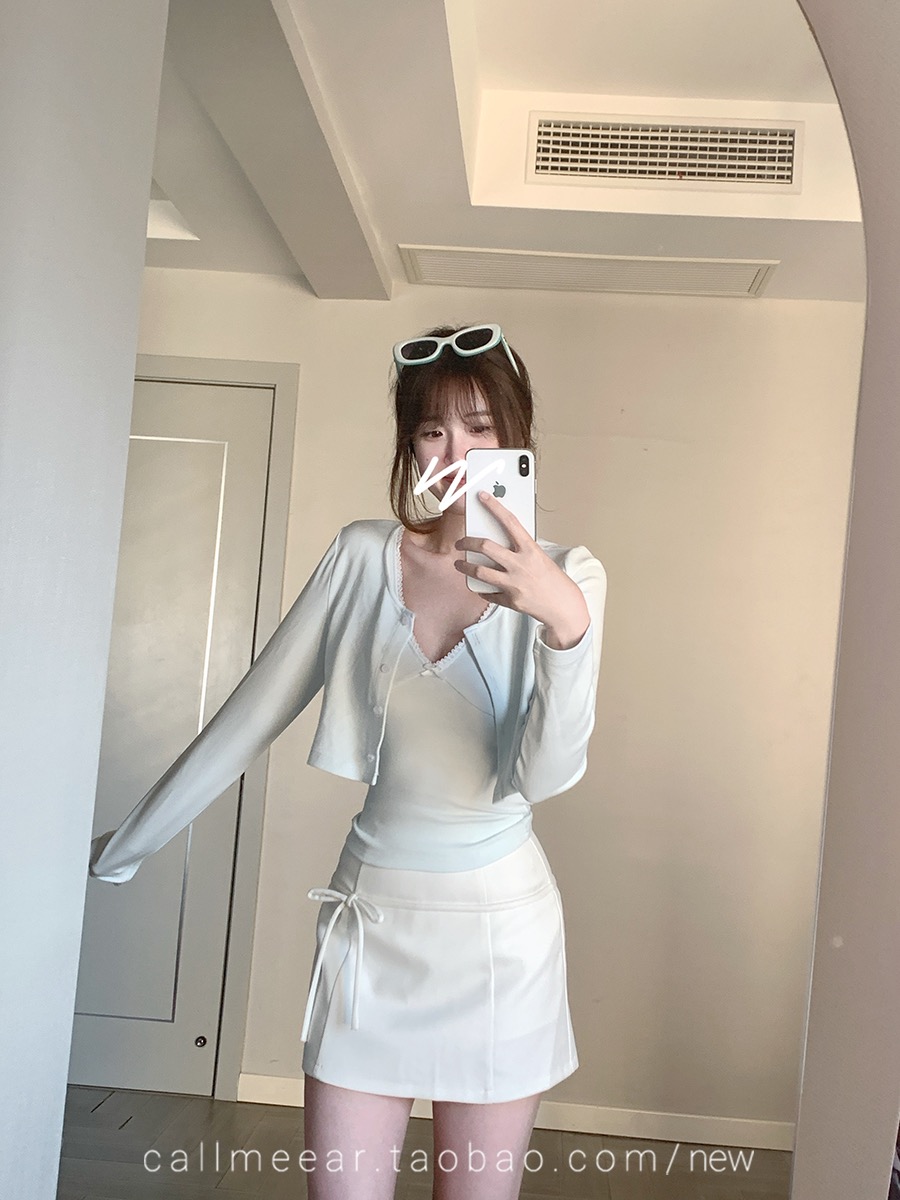 Cotton 260g set short long-sleeved thin jacket + slim inner vest