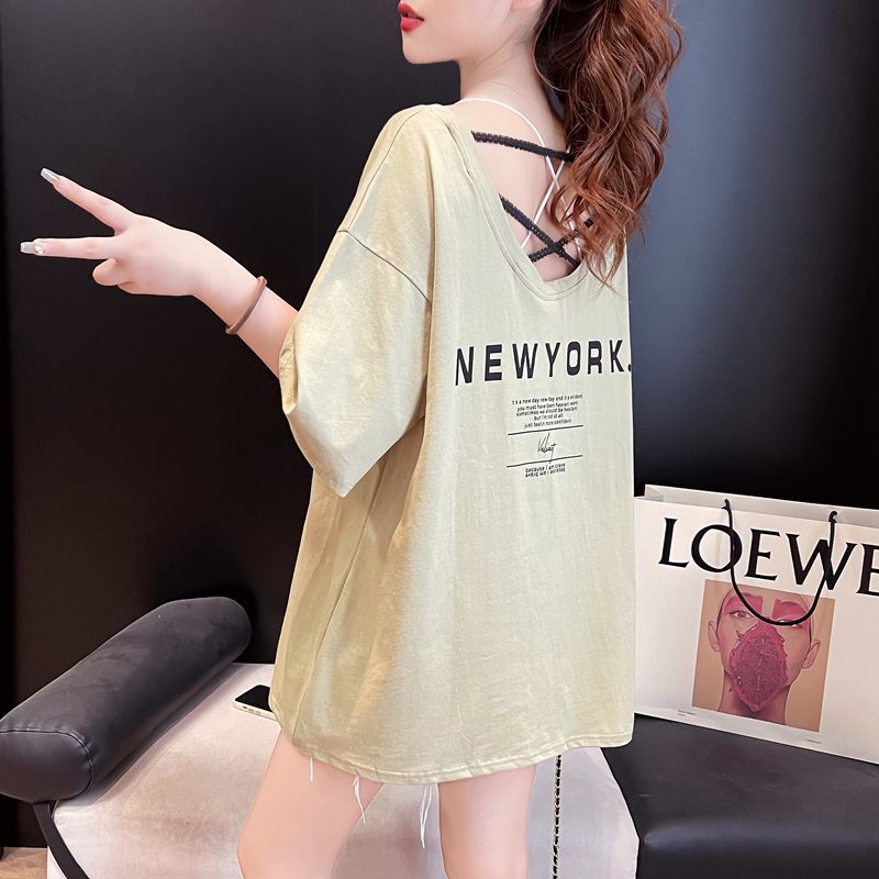 First release real shot 100 cotton pure cotton short-sleeved T-shirt women's large size women's backless sexy hot girl top