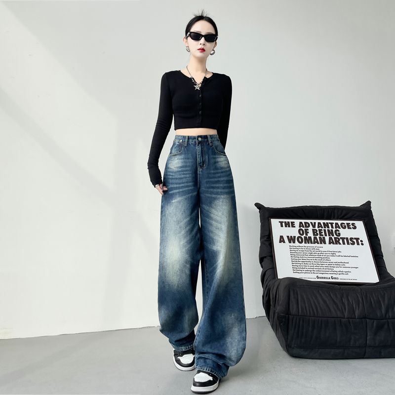 Real shot of 2025 spring Korean version of slim, loose, versatile straight and draped floor pants