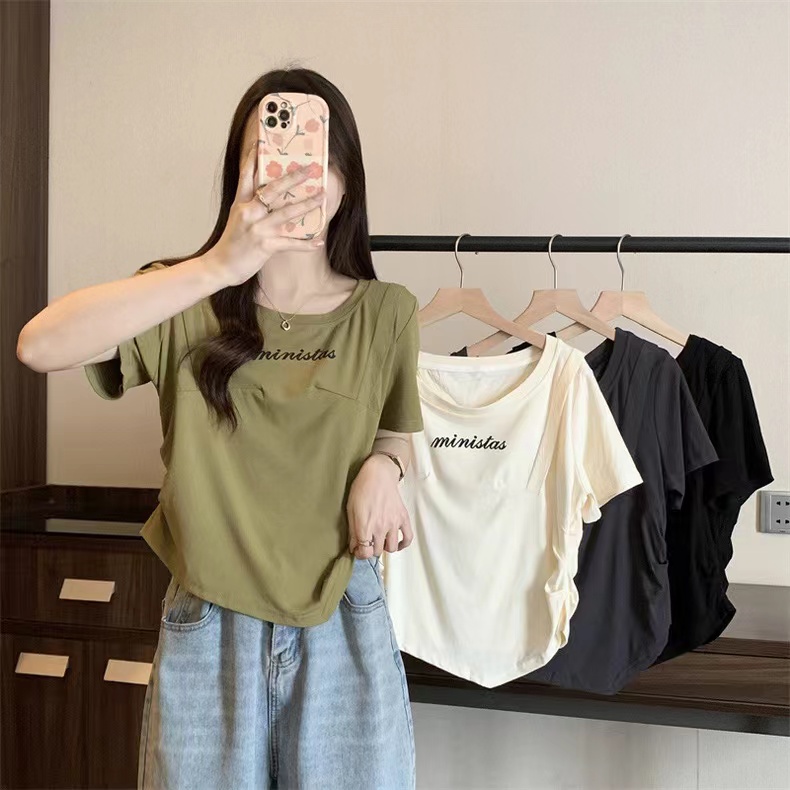 Real shot 1X1 modal short-sleeved T-shirt for women's summer new round neck top
