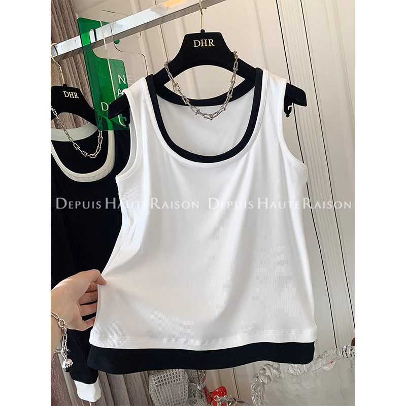 Original quality 270g design sense fake two loose long sleeveless vest T-shirt for women in summer