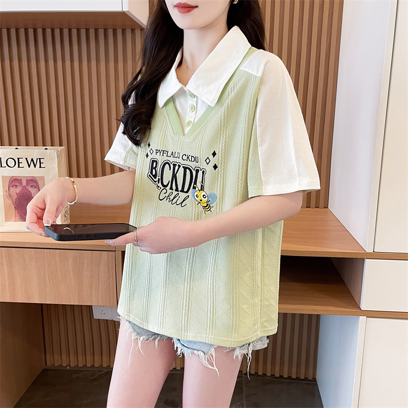 First launch real shot 220g pure cotton fake two-piece short-sleeved T-shirt for women's summer new loose top fashion brand quality