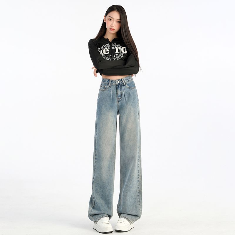 Real shot of 2025 spring Korean version of slim, loose, versatile straight and draped floor pants