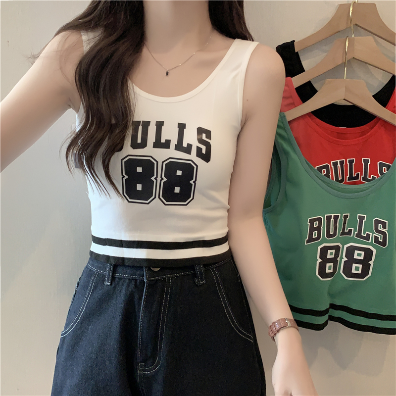 Real shot 80 nylon 20 spandex with chest pad in summer new sleeveless printed slim vest for women