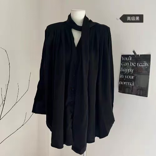 寬鬆顯瘦韓版春夏飄帶襯衫裙女春秋時尚設計感氣質防曬上