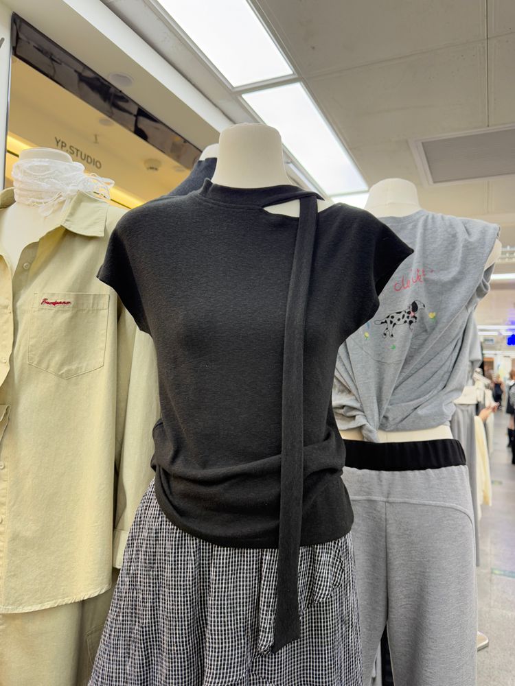 40支純棉文藝通勤風淨色氣質修身淑女坎肩設計飄帶拼接上衣