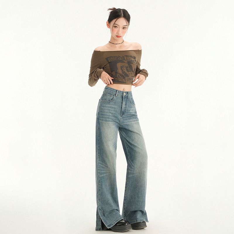 Real shot of 2025 spring Korean version of slim, loose, versatile straight and draped floor pants